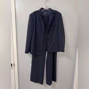 Leslie Fay Vintage 90s Navy Pinstriped Pantsuit Blazer Set Career Office 14
